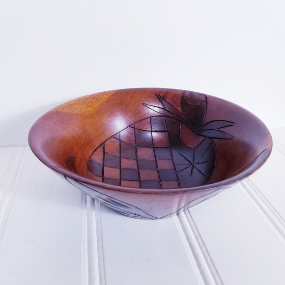 Hand Carved Wood Bowl Pineapple Engraved Fruit Bowl Cottage Country Farmhouse - Picture 1 of 16